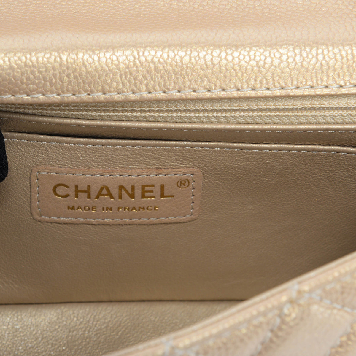 Chanel Pearly Gold Caviar Mini Rectangular Flap Bag