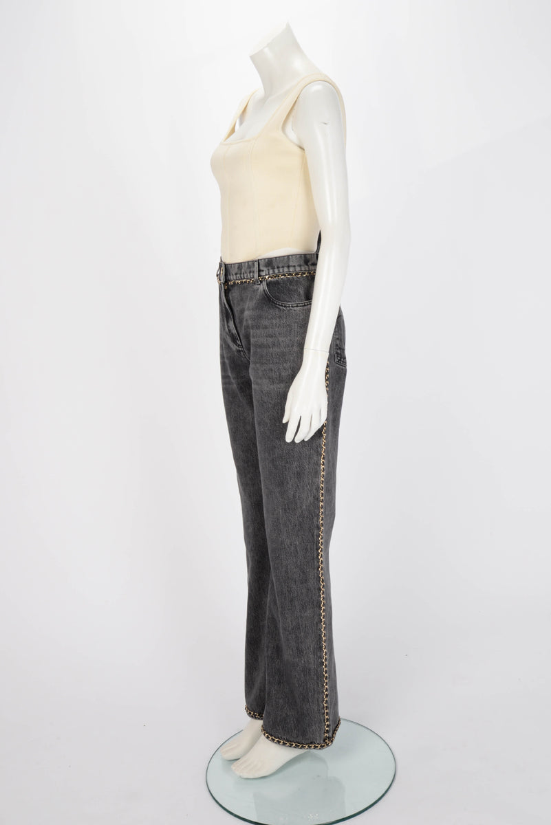 Chanel Black Denim CC Chain Trim Jeans FR 42