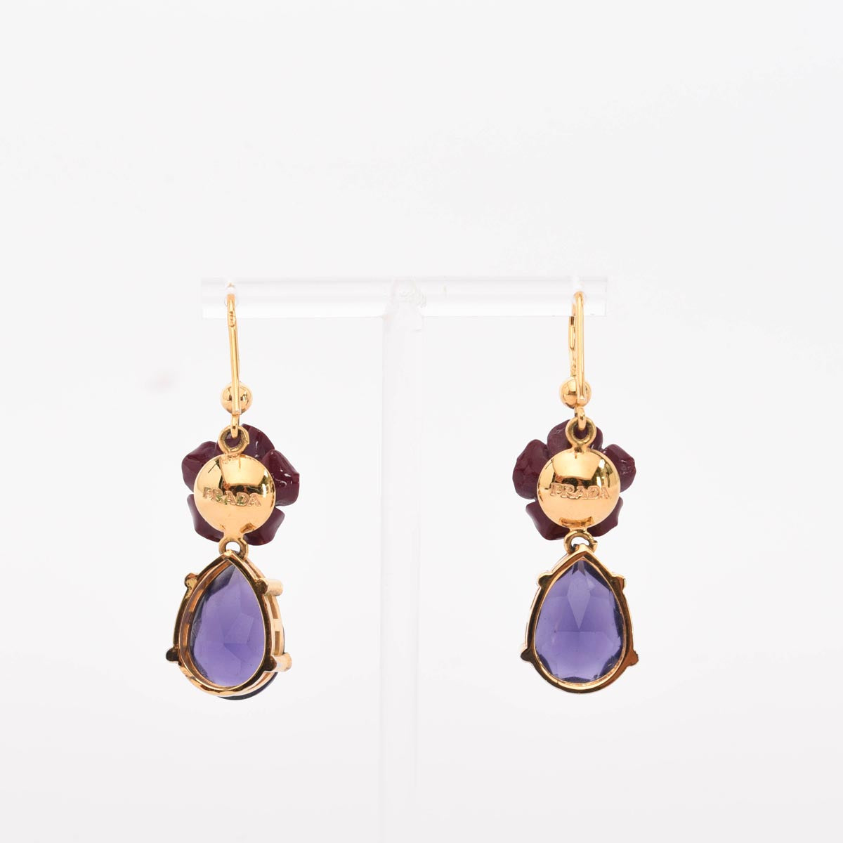 Prada Red & Purple Crystal Rose Drop Earrings