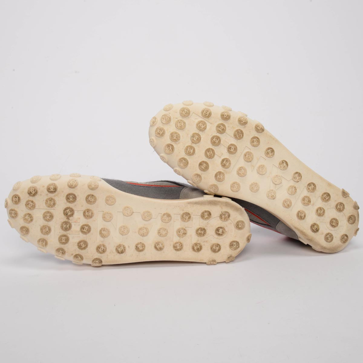 Chanel Grey & Orange Nylon Low Top Sneakers 42