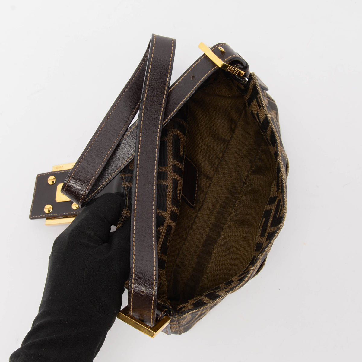 Fendi Tobacco Zucca Canvas Open Baguette Bag