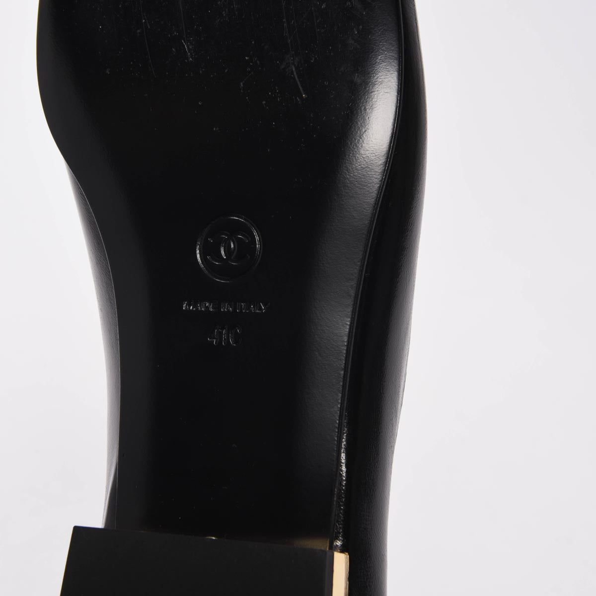Chanel Black Glazed Goatskin Chain CC Loafers 41