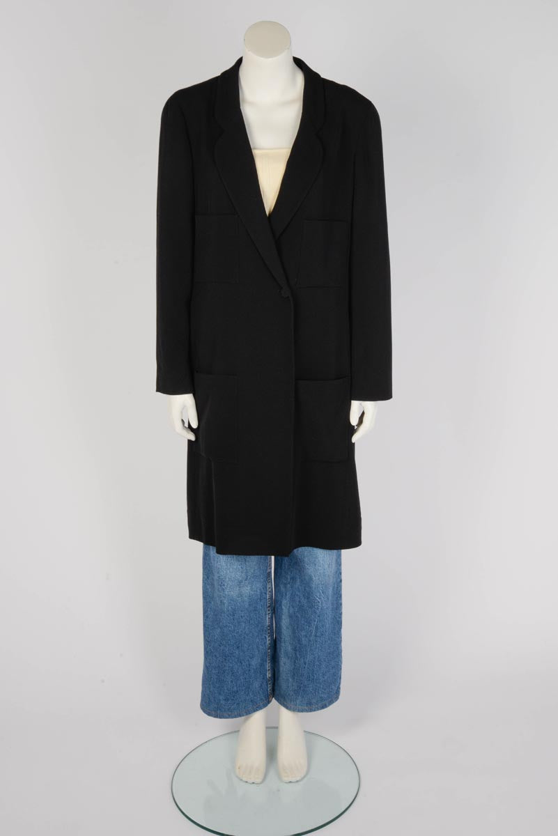 Chanel Black Wool Twill Longline Coat FR 46
