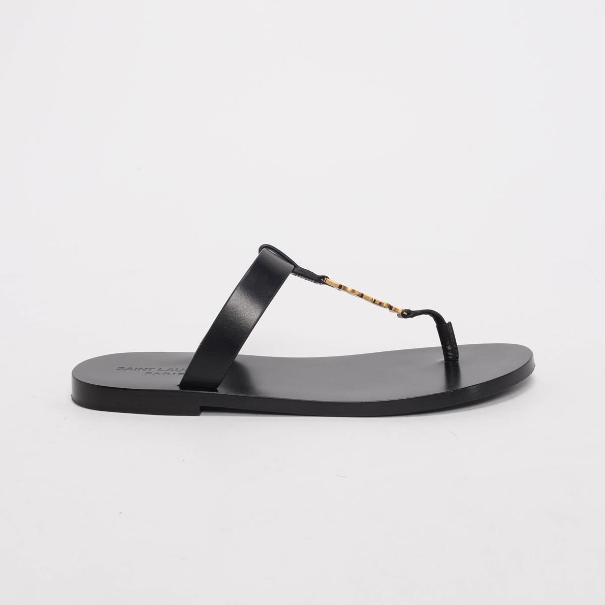 Saint Laurent Black Leather Cassandre Slides 40
