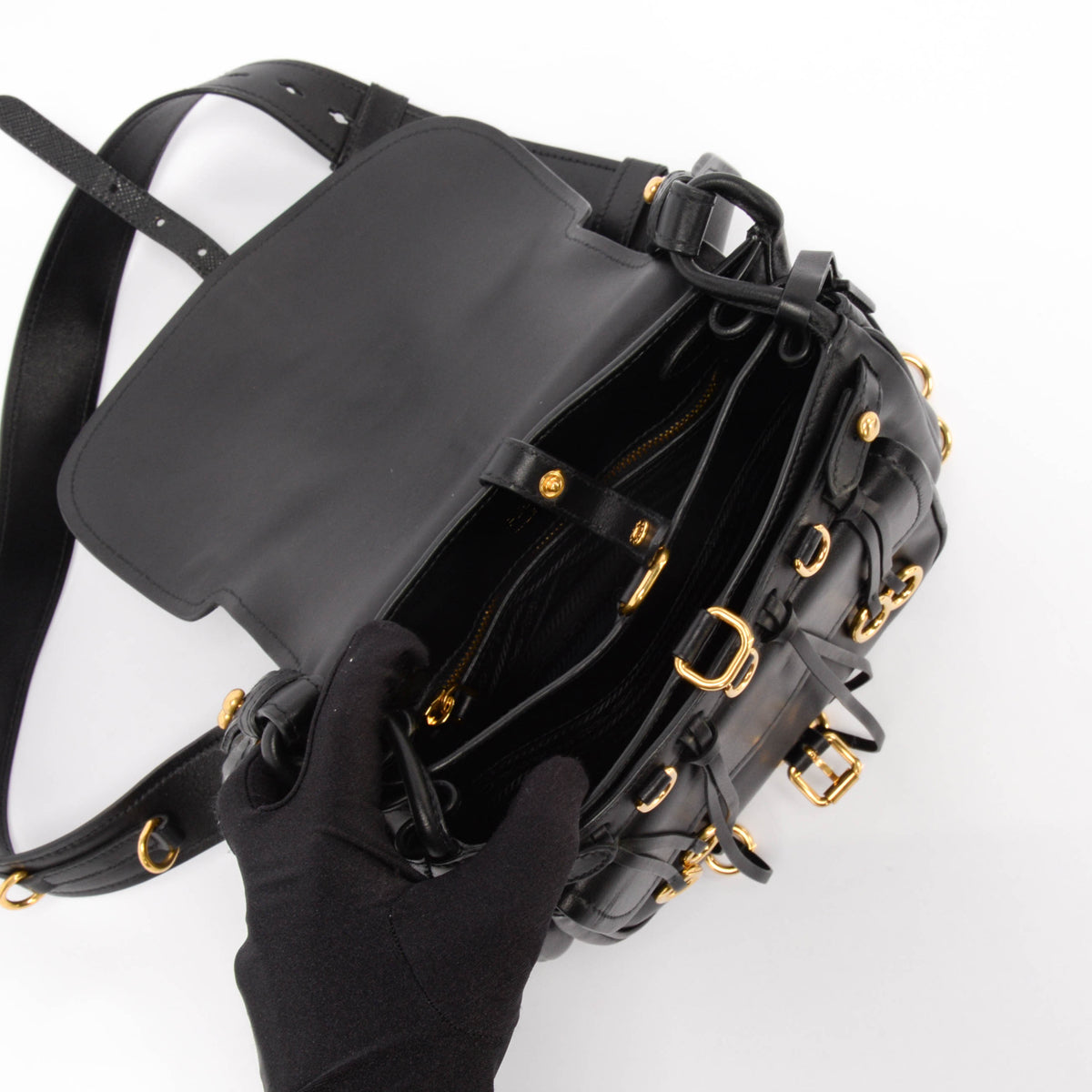 Prada Black Saffiano & Calf Corsaire Bag