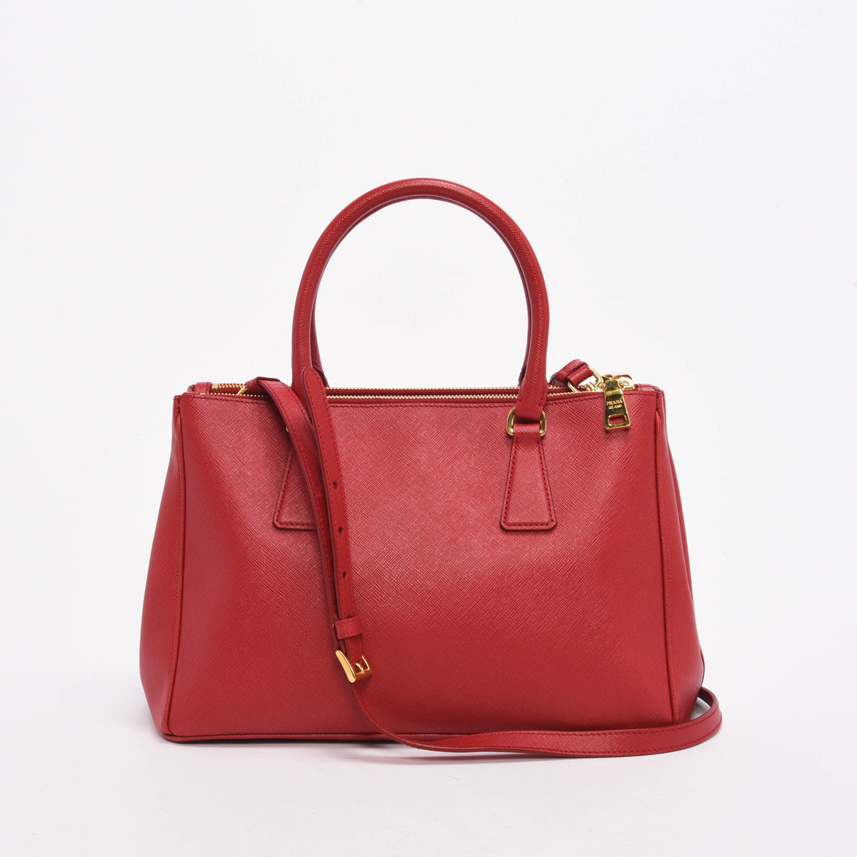 Prada Red Saffiano Lux Small Double Zip Tote