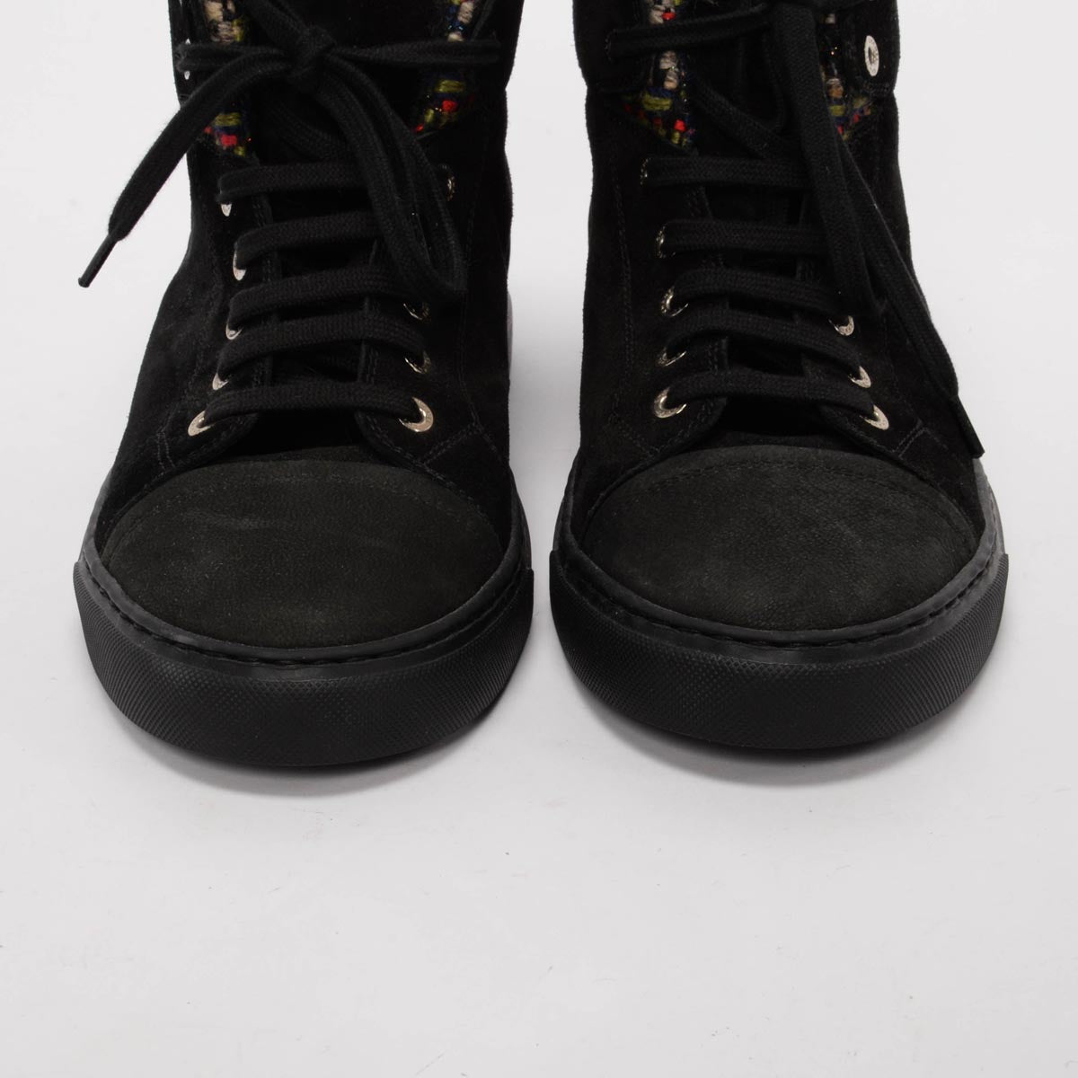 Chanel Black Tweed Hi-Top Sneakers 40