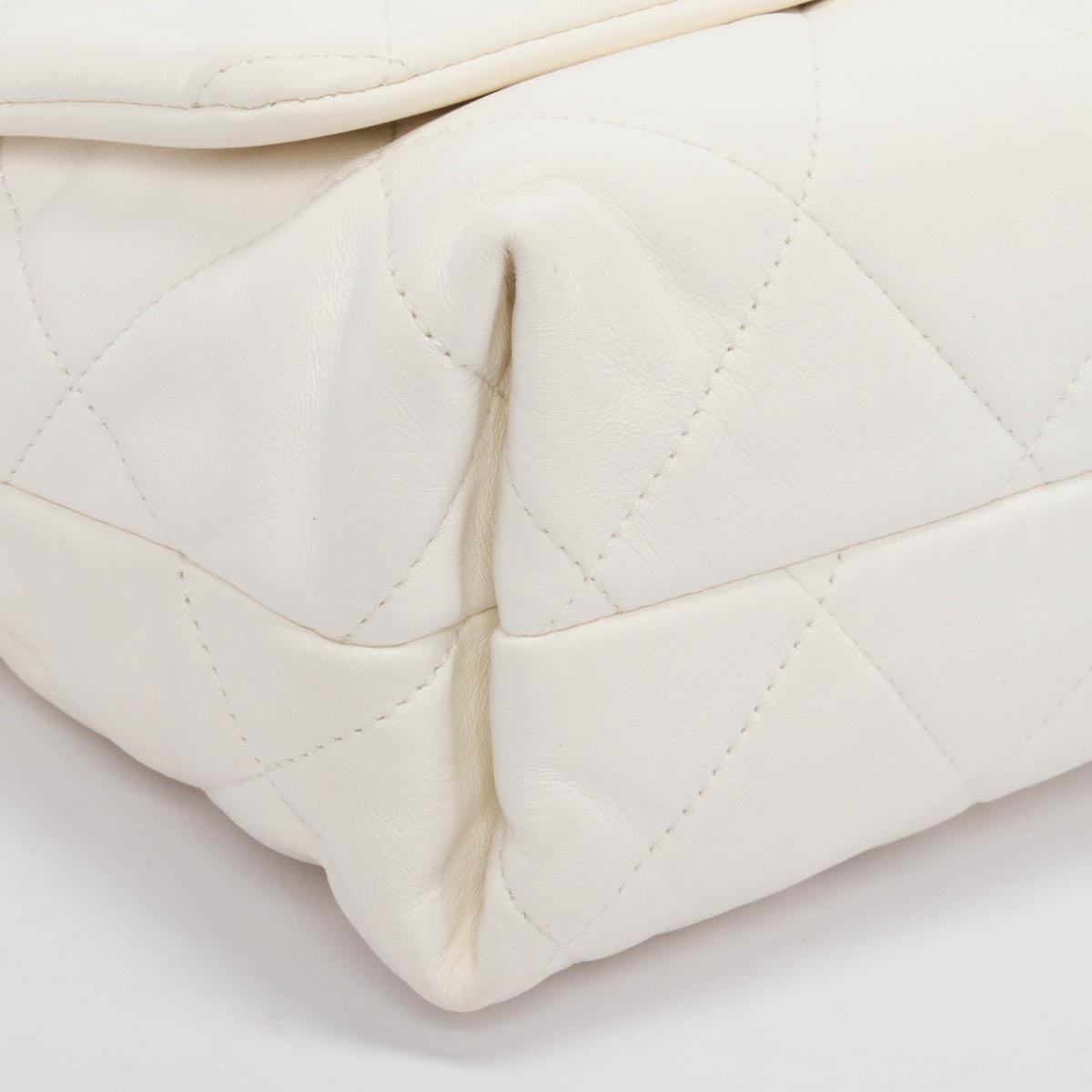 Chanel White Quilted Calfskin Large Logo Strap Bag