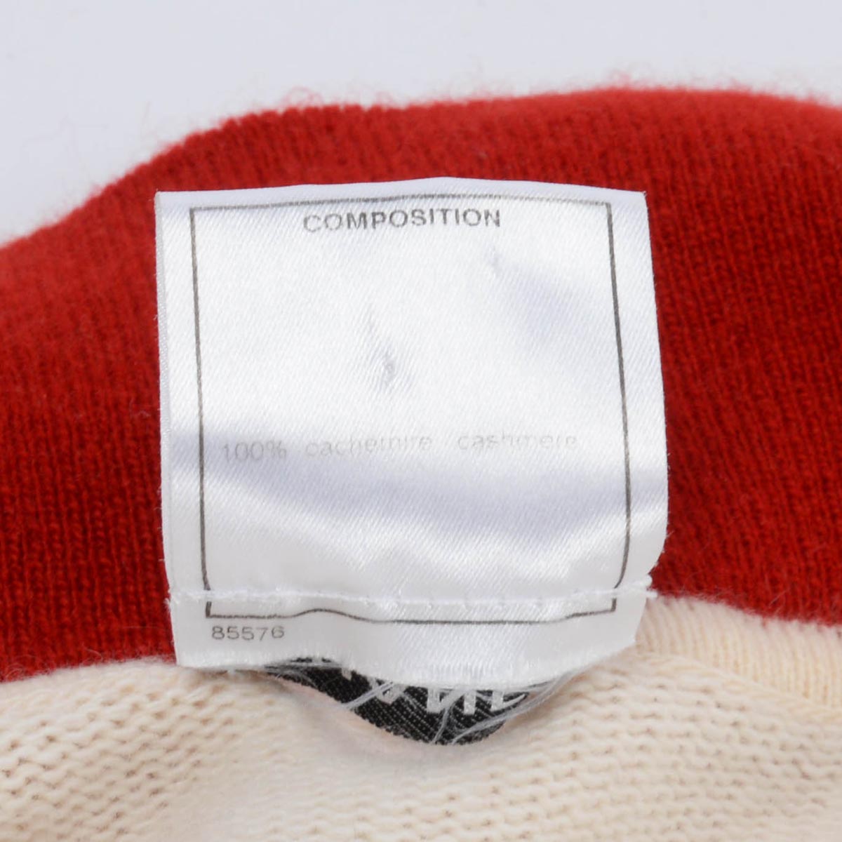 Chanel Ecru & Red Cashmere Open Cardigan FR 46