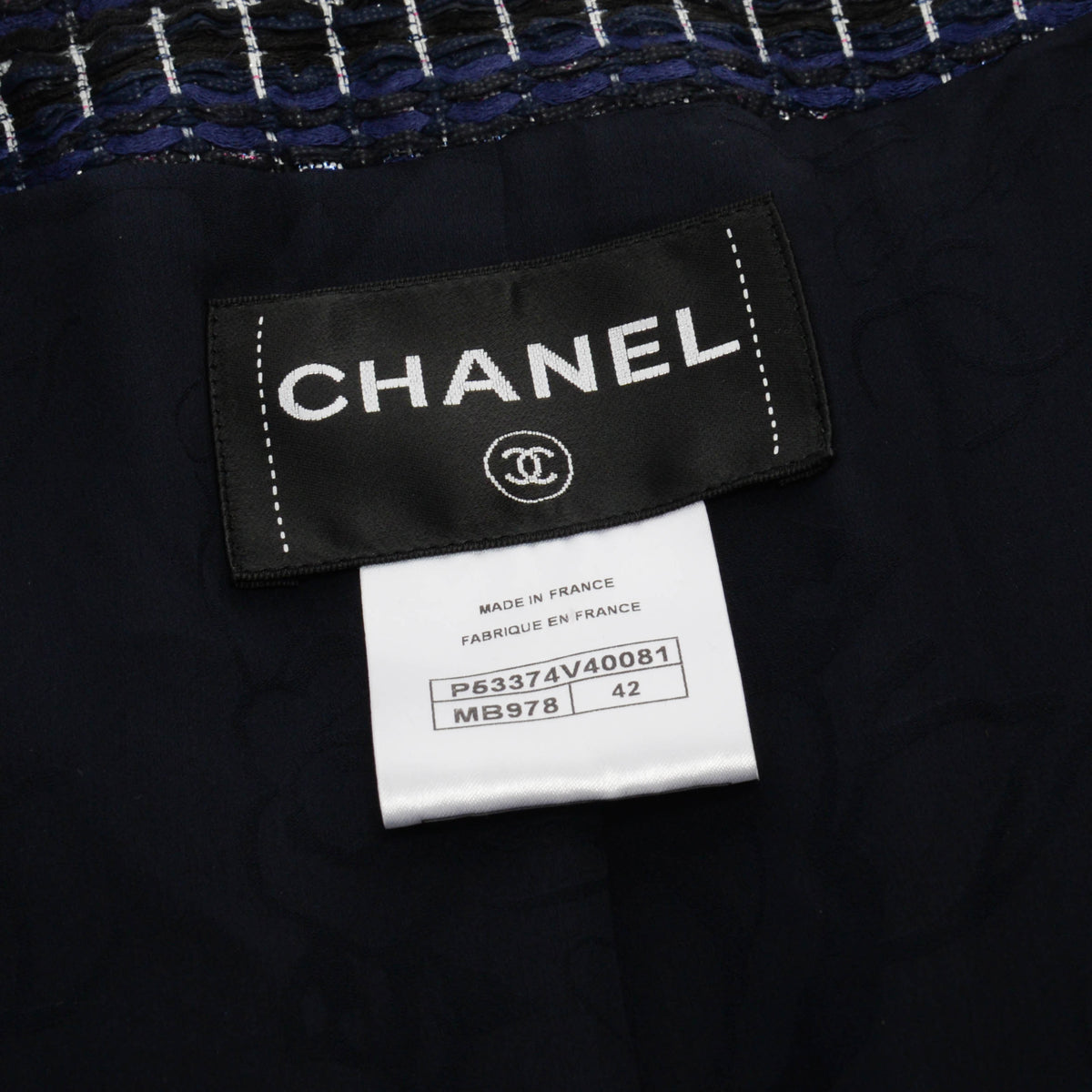 Chanel Blue & Black Striped Tweed Military Style Jacket FR 42