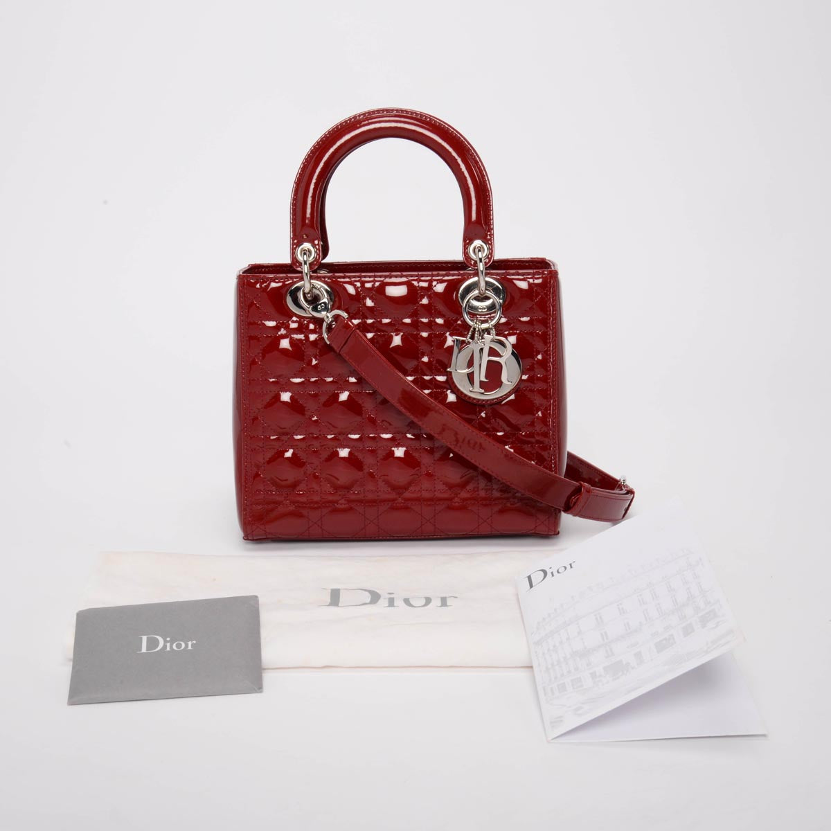 Dior Cherry Red Patent Cannage Medium Lady Dior Bag