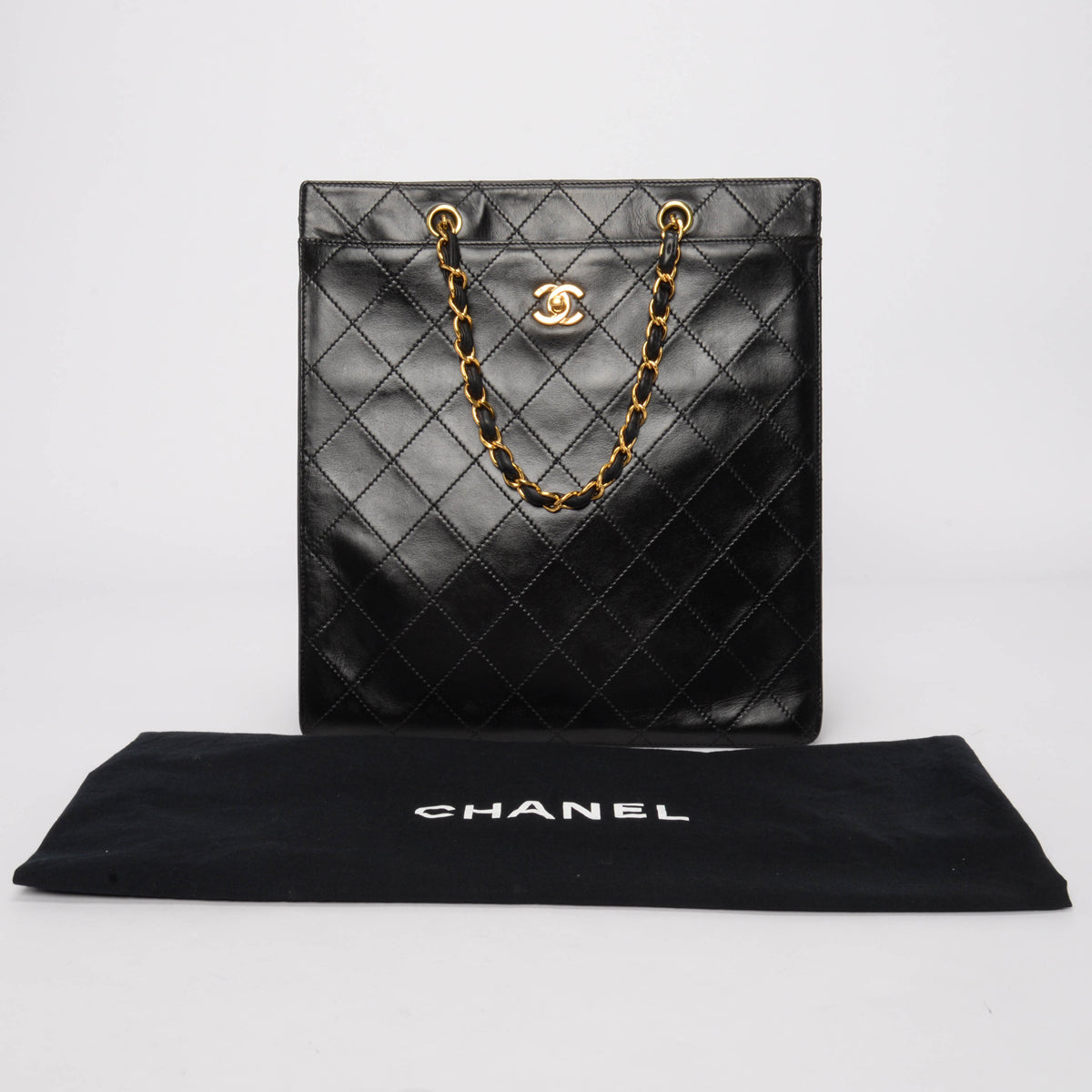 Chanel Vintage Black Quilted Lambskin Vertical Tote