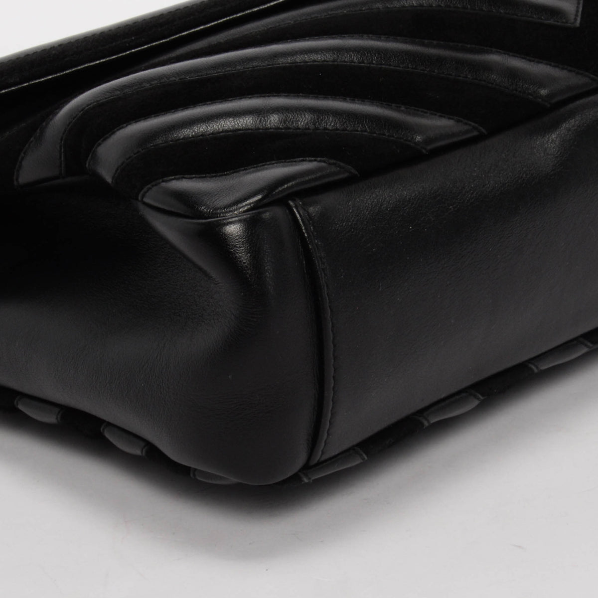 Saint Laurent Black Chevron Calfskin & Suede Large College Bag