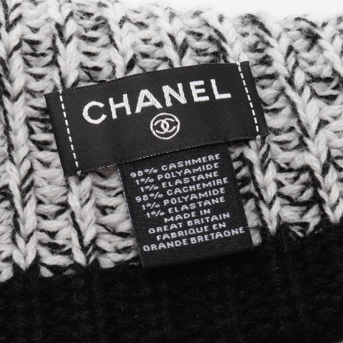 Chanel Black & White Cashmere Knit CC Beanie