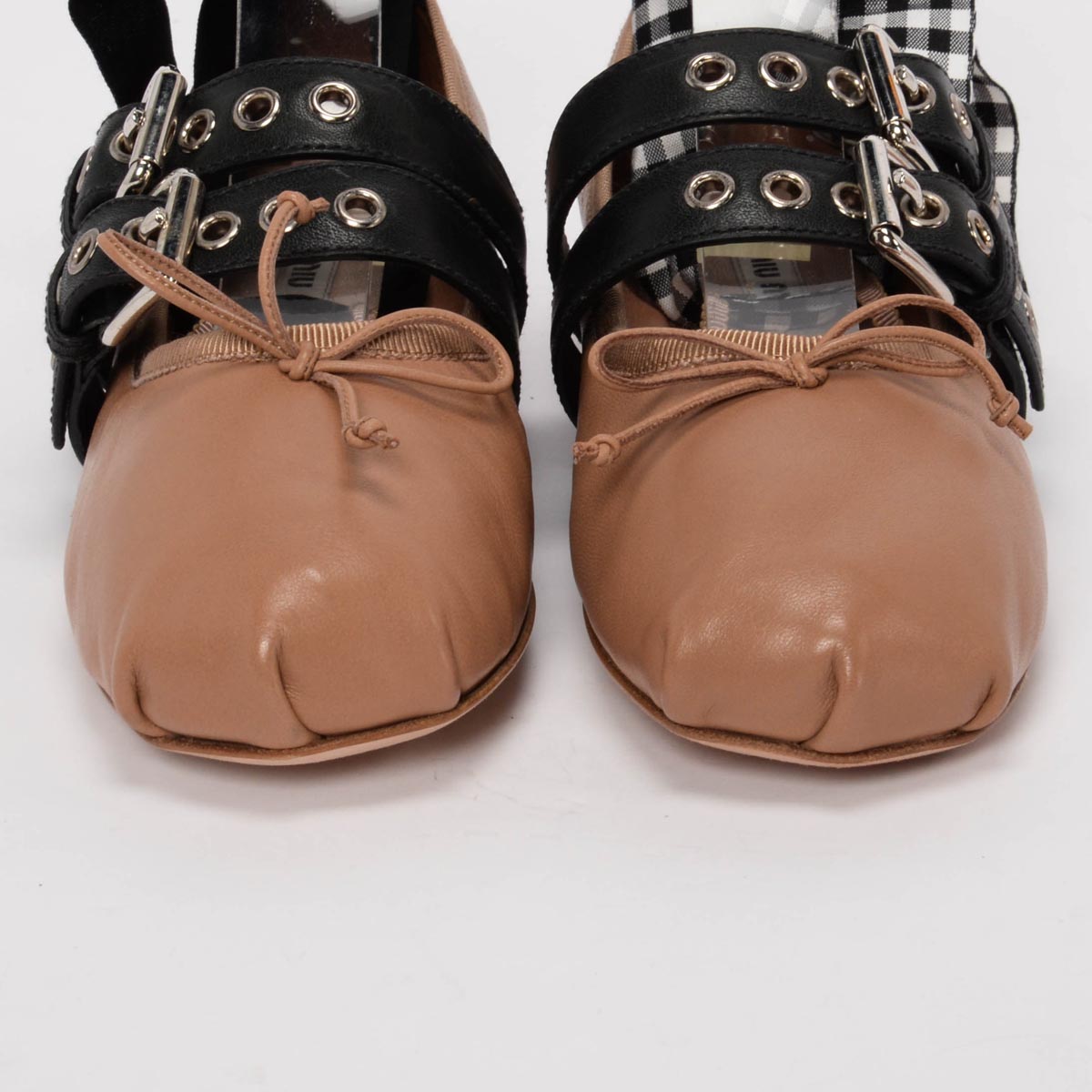 Miu Miu Nude Lambskin Ribbon Buckle Ballet Flats 37