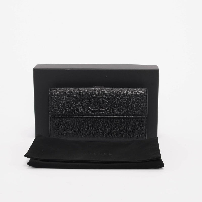 Chanel Black Caviar Leather Timeless CC Wallet - Blue Spinach