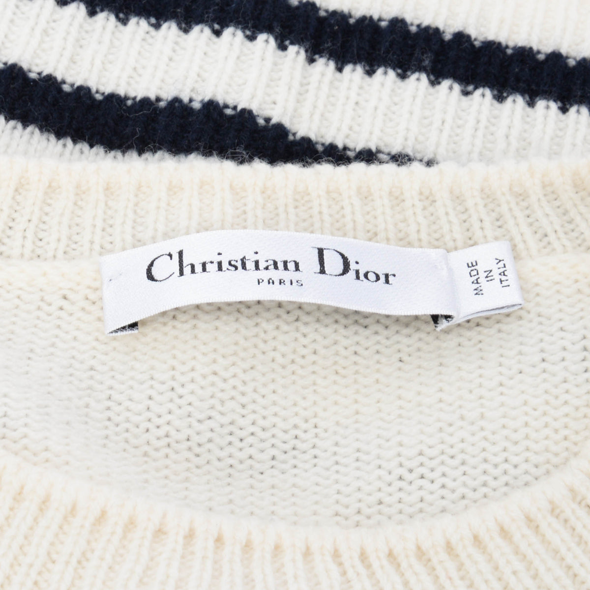 Dior Ecru & Navy Cashmere Knit Dioriviera Short Sleeve Sweater FR 42