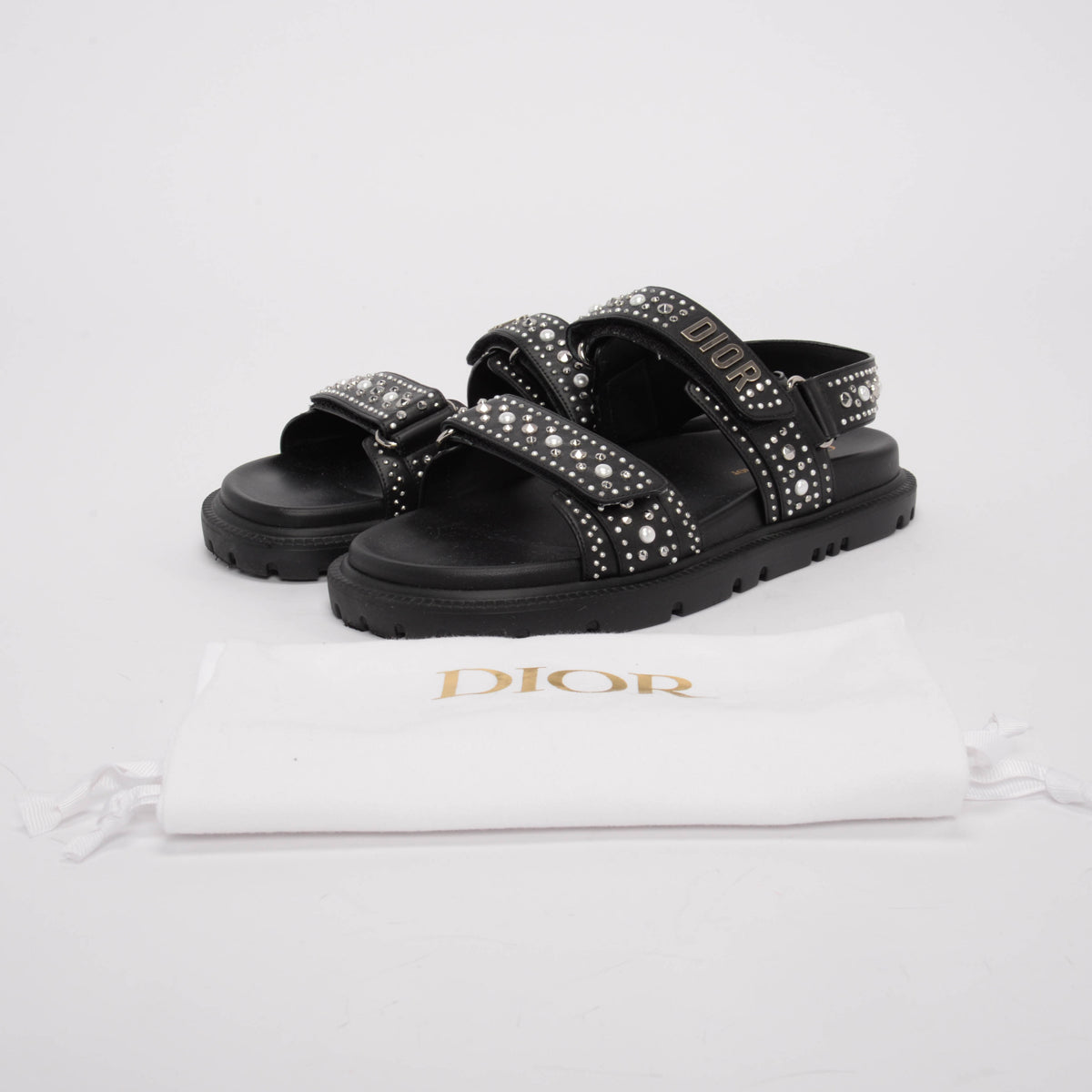 Dior Black Studded Leather Dioract Sandals 39