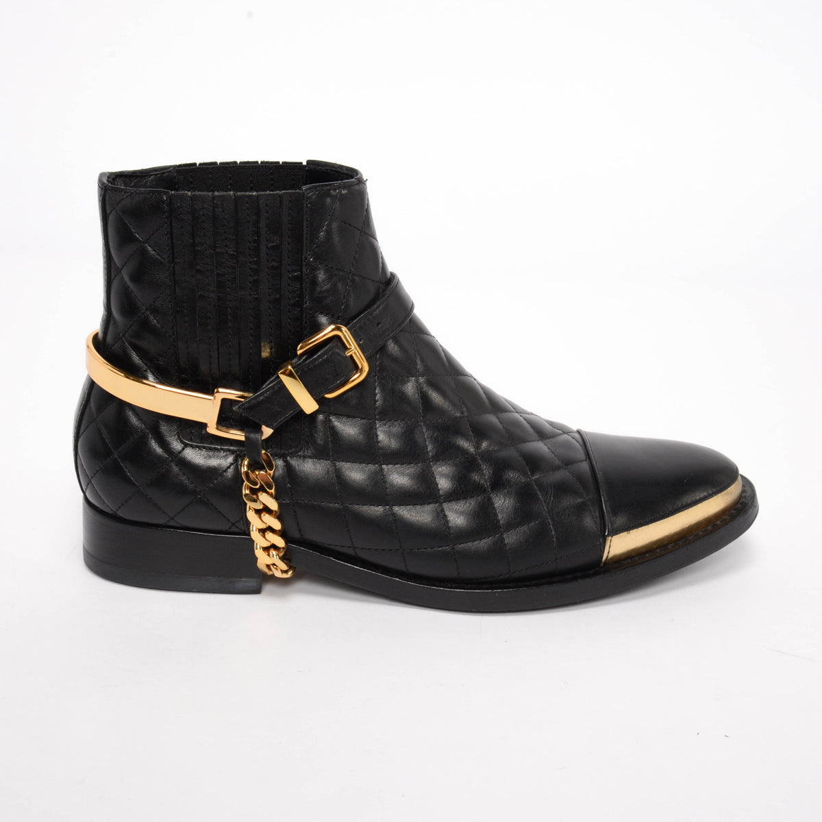 Balmain Black Quilted Chain Detail Boots 39