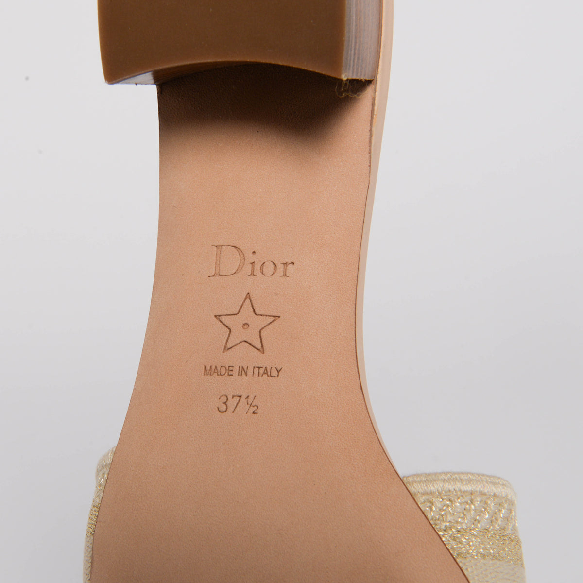 Dior Gold Embroidered Logo DWay Heeled Slides 37.5
