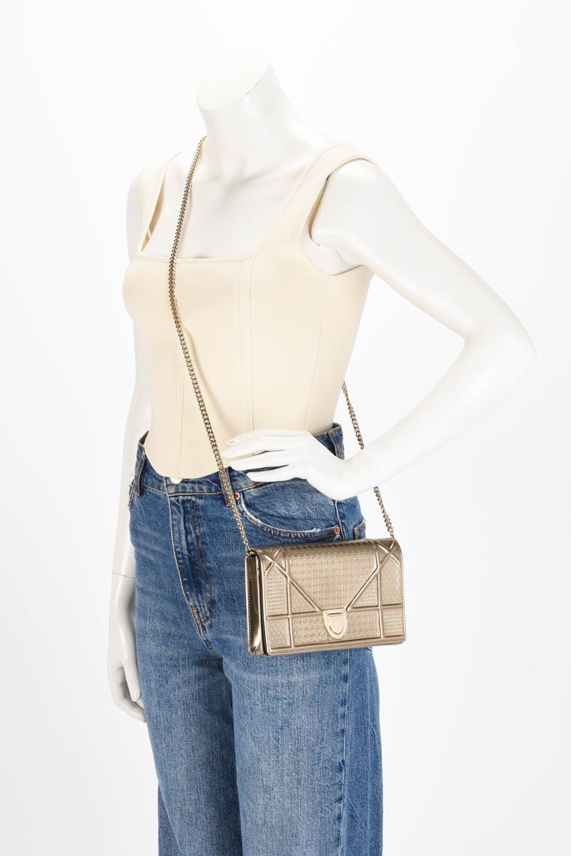 Dior Metallic Gold Micro Cannage Diorama Clutch