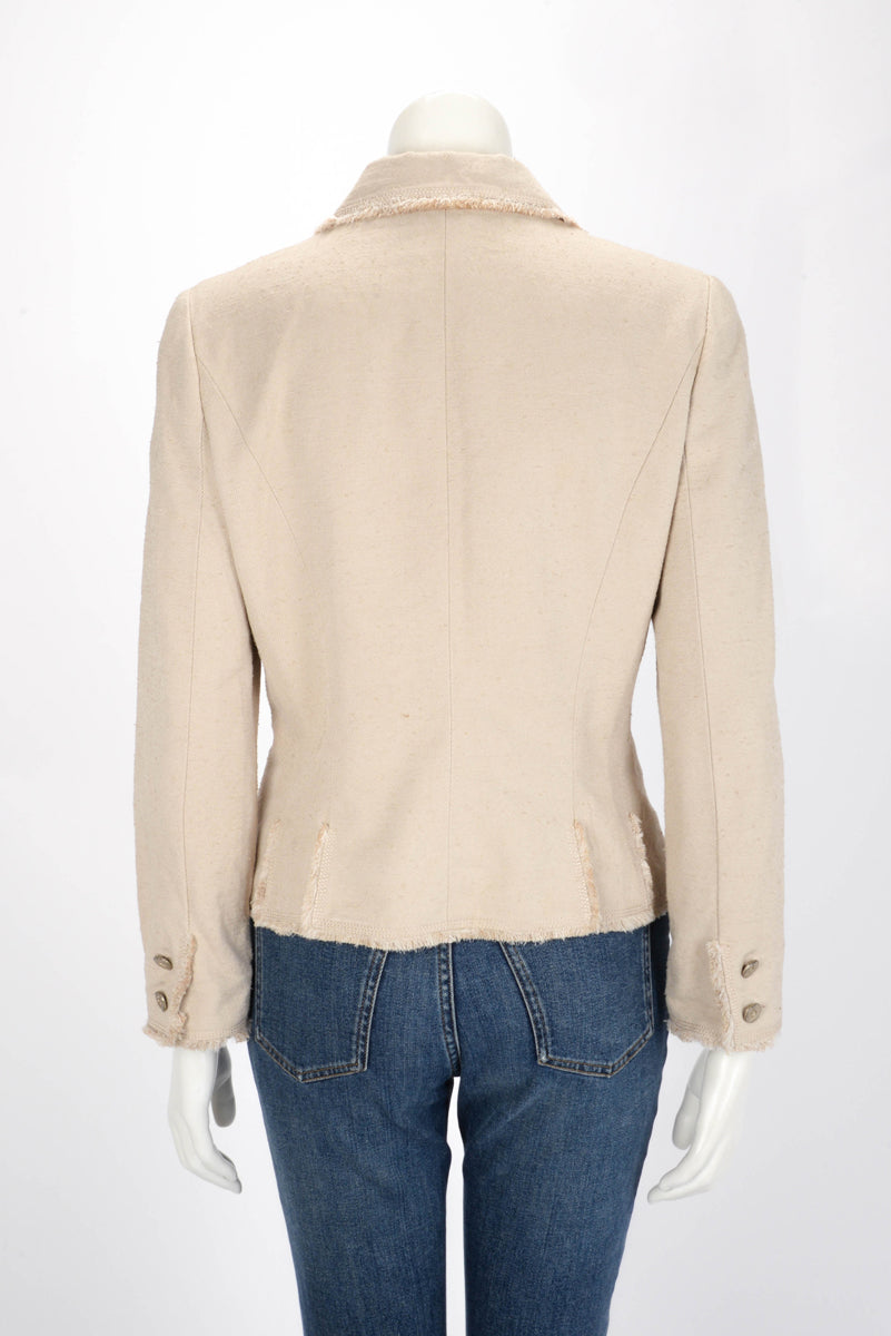 Chanel Ecru Raw Silk Frayed Edge Jacket FR 42