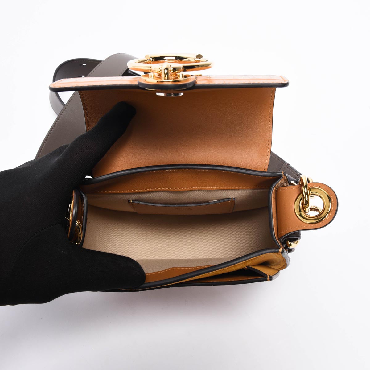 Chloe Autumnal Brown Croc Embossed Small Tess Bag