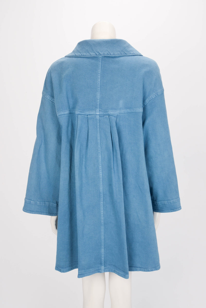 Chanel Sky Blue Cotton Denim Pea Coat FR 50