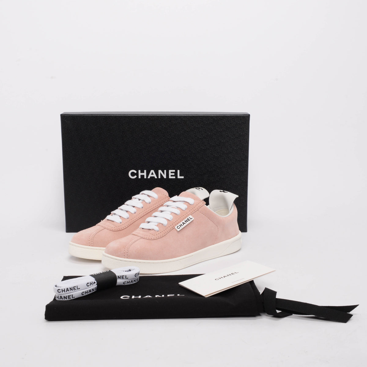 Chanel Pale Pink Suede Weekender Logo Sneakers 37