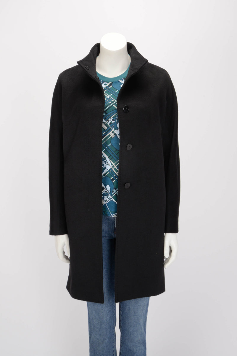 Max Mara Studio Black Wool High Neck Coat IT 40