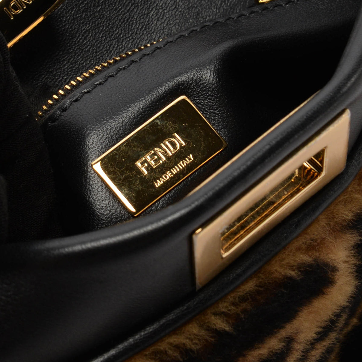 Fendi Tobacco & Black FF Shearling & Nappa Mini Peekaboo Bag