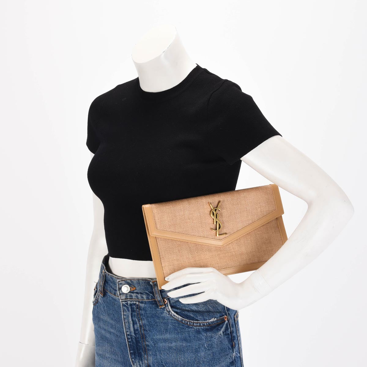 Saint Laurent Natural Micro Raffia Uptown Pouch