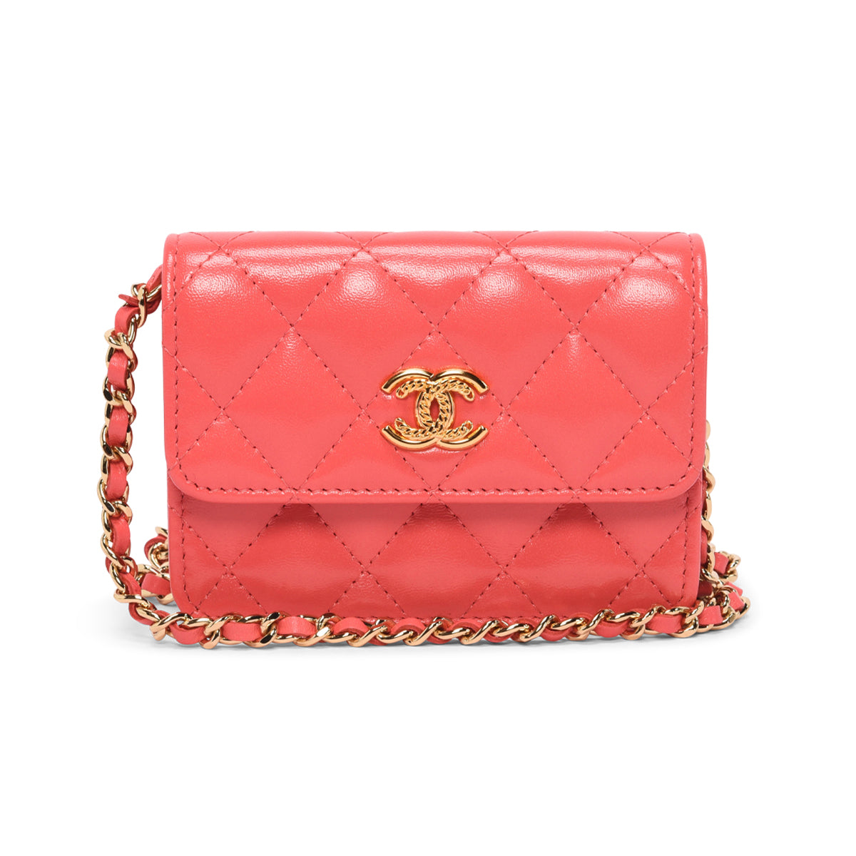 Chanel Coral Lambskin CC Clutch With Chain