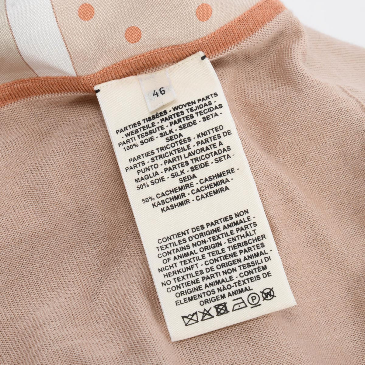 Hermes Nude Clic Clac a Pois Long Twillaine Cardigan FR 46
