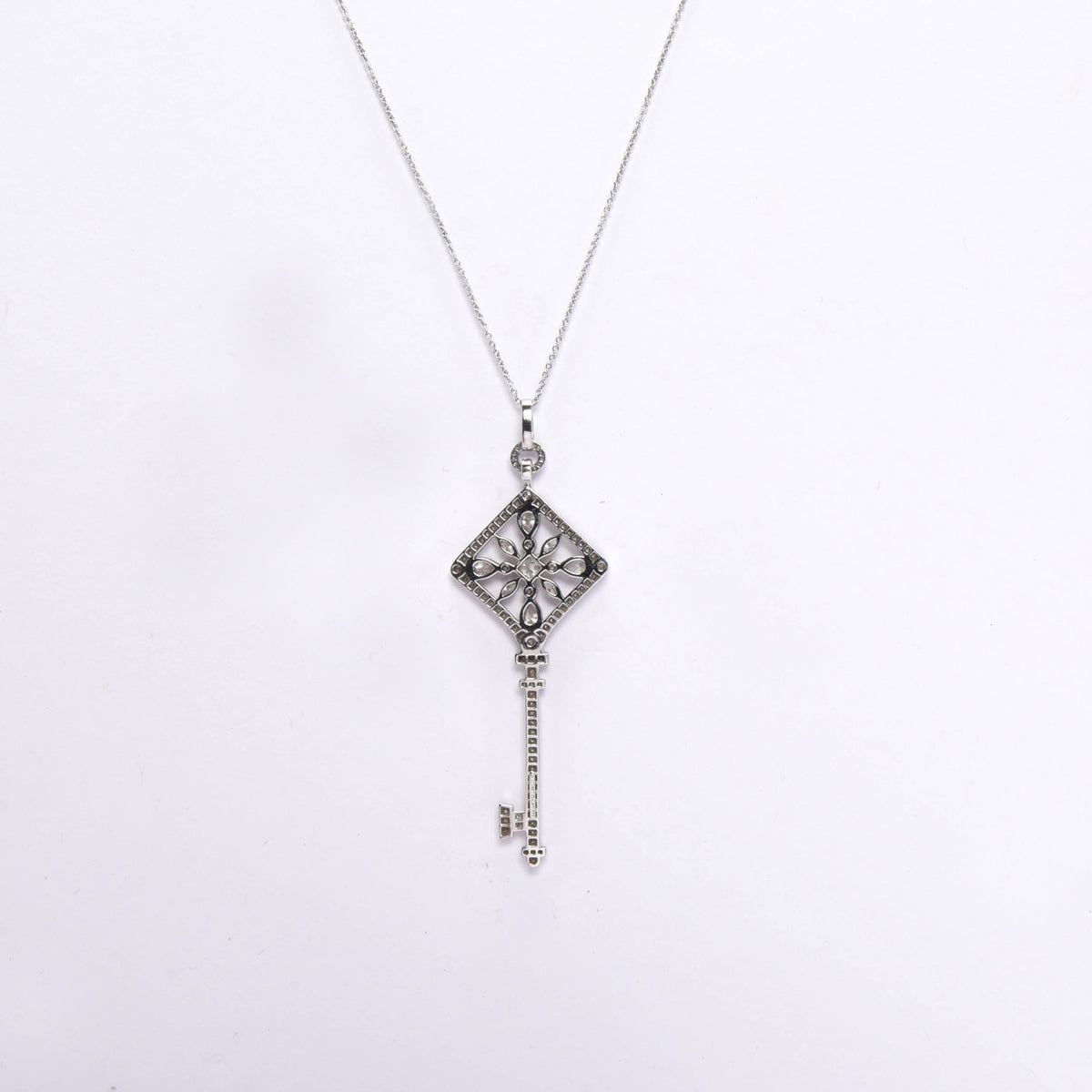 Tiffany & Co Platinum & Diamond Square Kaleidoscope Key Pendant Necklace