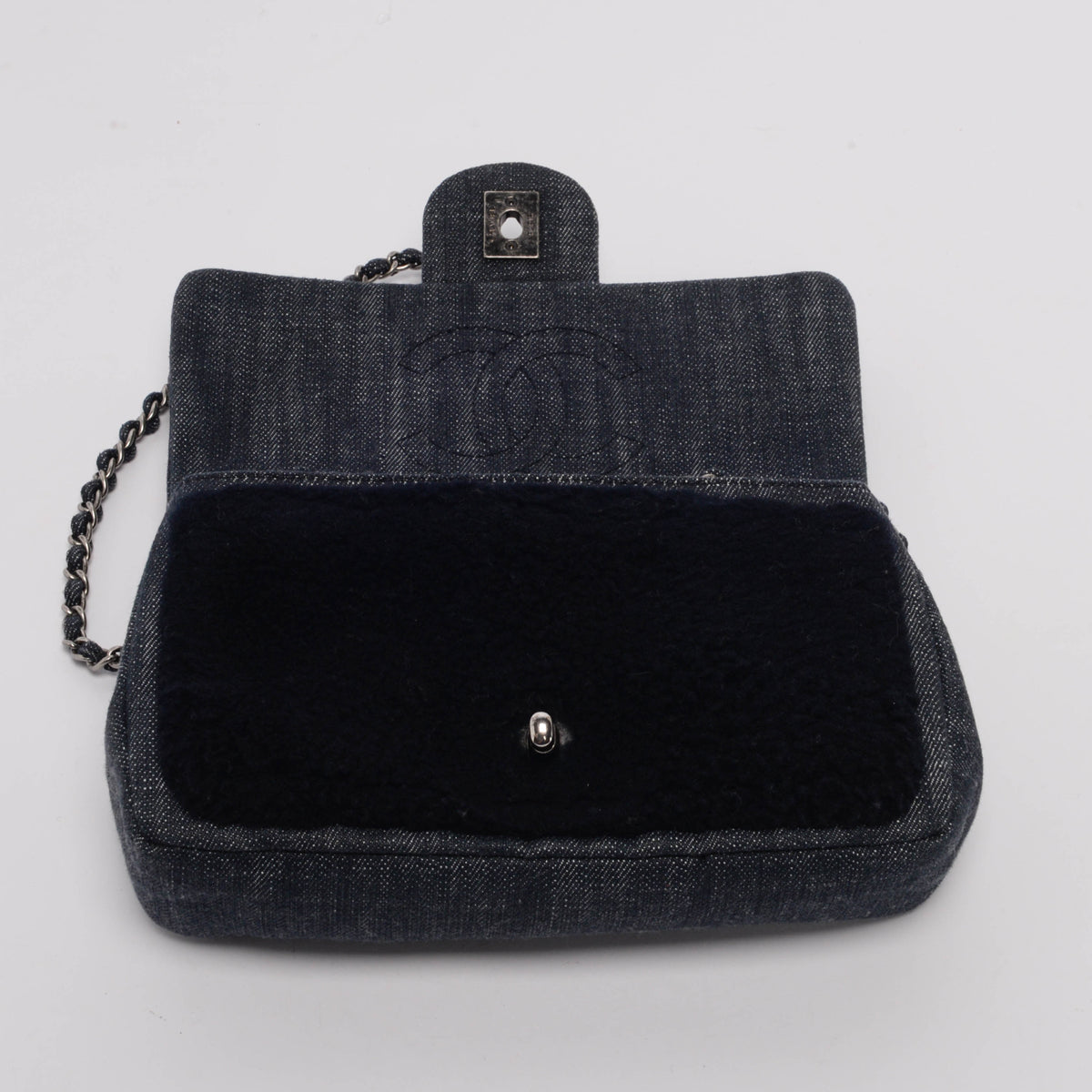 Chanel Navy Denim & Shearling Paris to Dallas Small Flap Bag