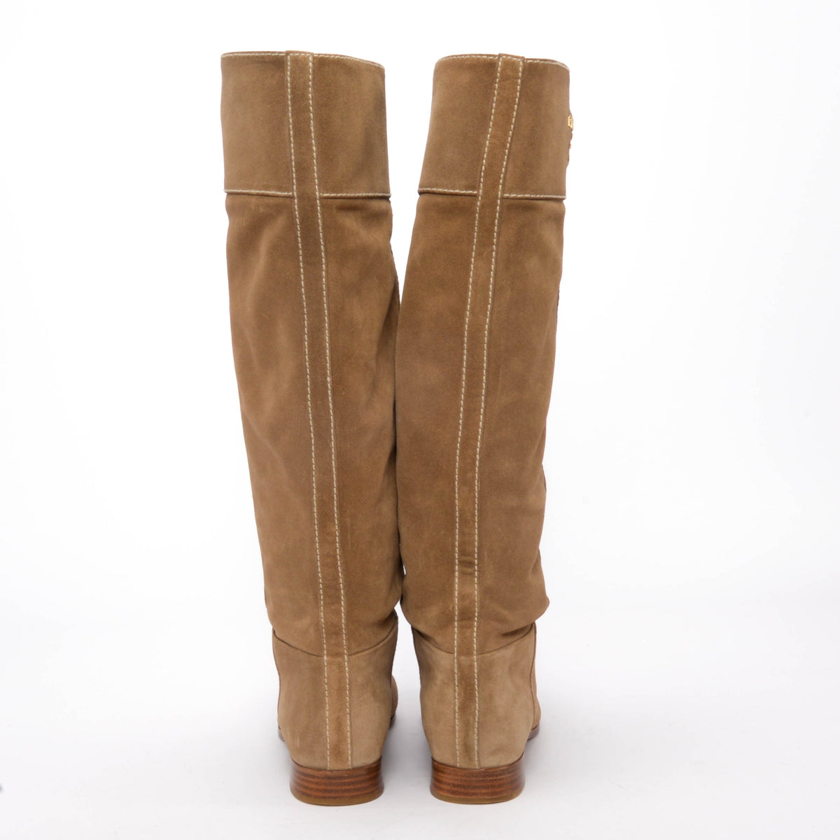 Prada Sand Suede Knee High Flat Boots 38