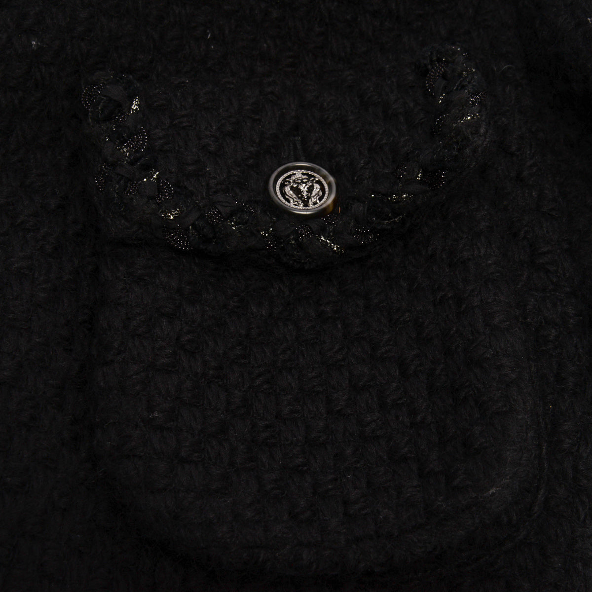 Chanel Black Wool Boucle Braided Trim Coat FR 50