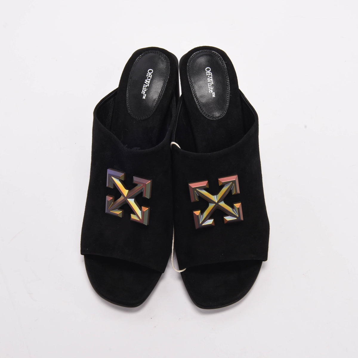 Off-White Black Suede Metallic Arrow Mules 40