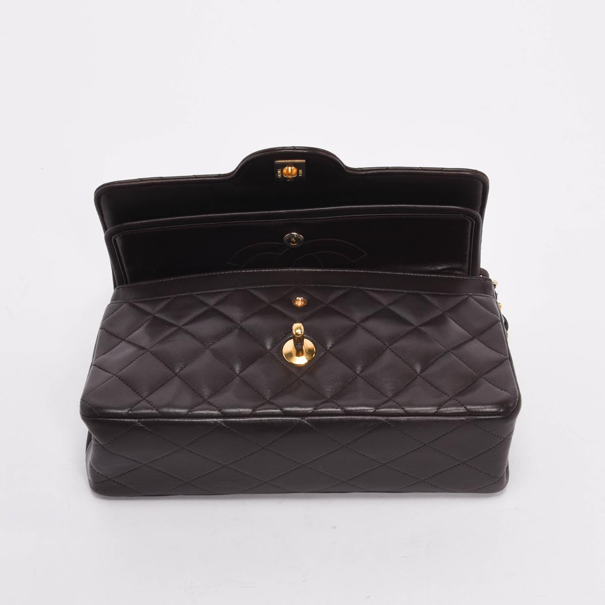 Chanel Vintage Brown Quilted Lambskin Small Flap Bag