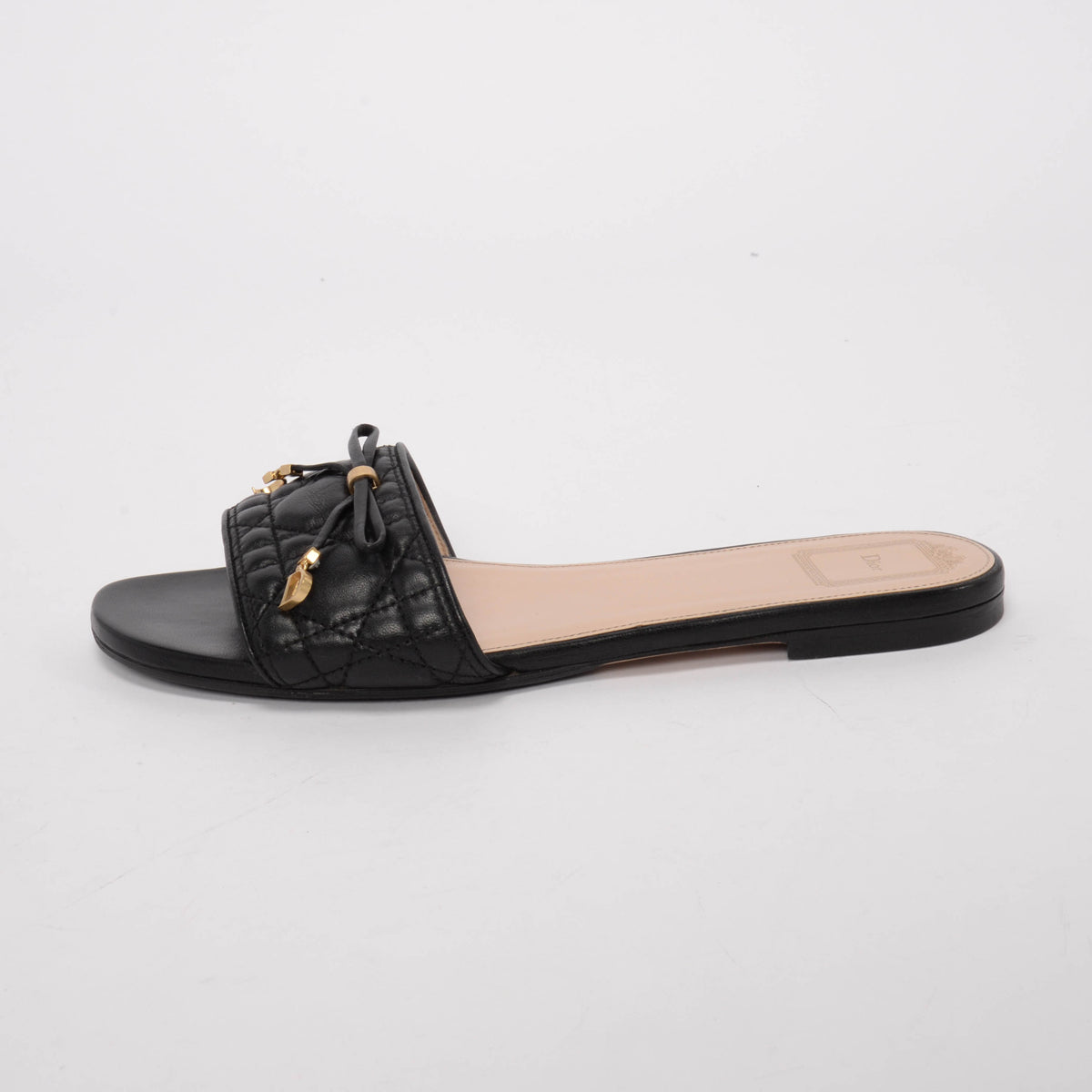 Dior Black Lambskin Dior Cannage Slides 40
