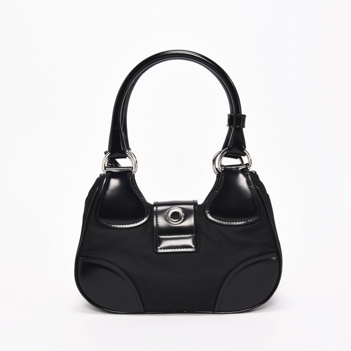 Prada Black Re-Nylon & Shiny Calfskin Moon Mini Bag