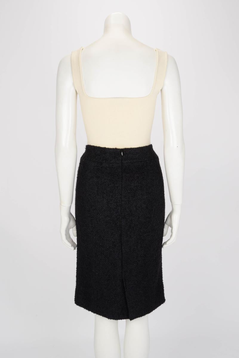 Chanel Black Boucle Pencil Skirt FR 50