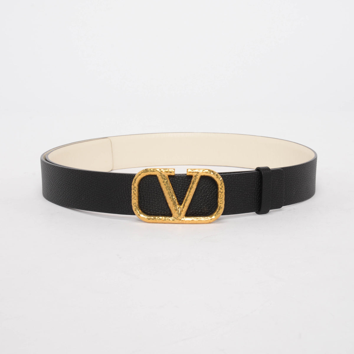 Valentino Black & White Leather V-Logo Reversible Belt