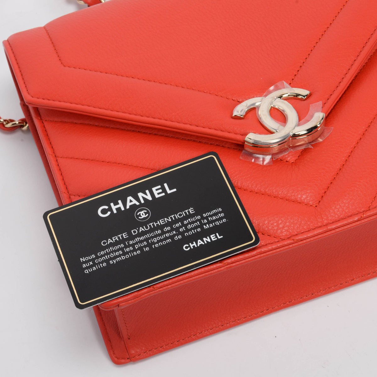Chanel Red Chevron Calfskin Small Envelope Flap Bag
