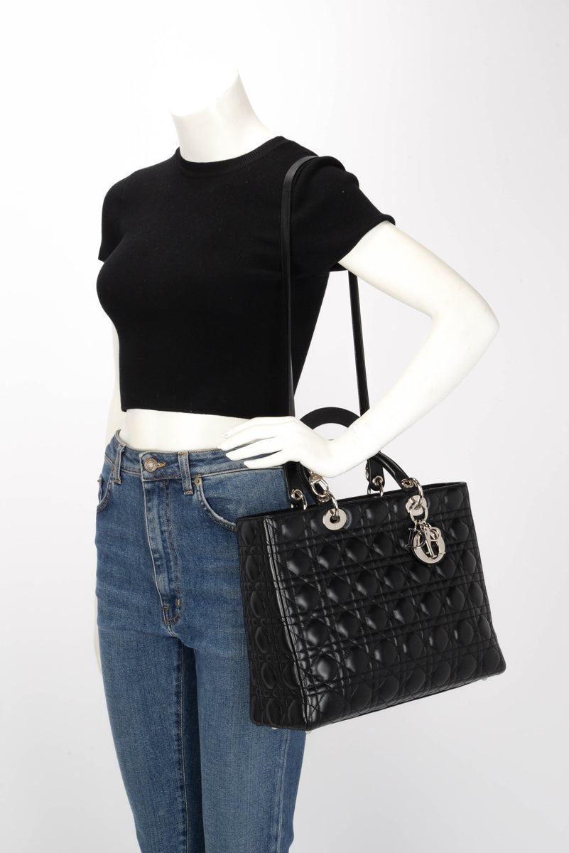 Dior Black Cannage Lambskin Large Lady Dior Tote