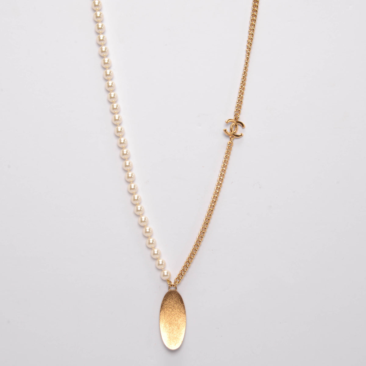 Chanel Gold & Black Pearl Logo Pendant Necklace