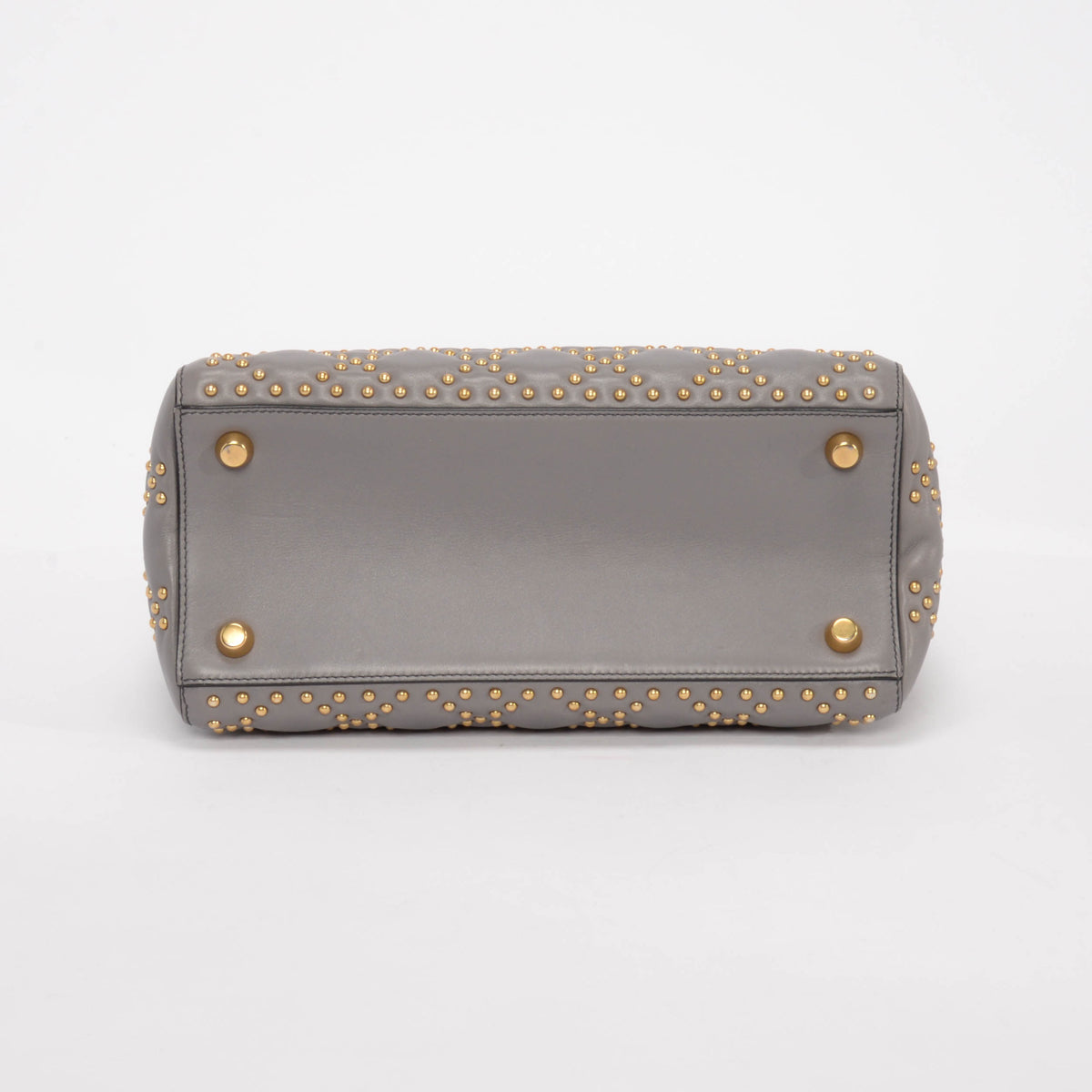 Dior Grey Studded Leather Medium Supple Lady Dior Bag