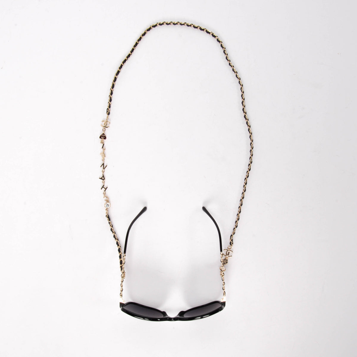 Chanel Black Square Frame Sunglasses With Chain