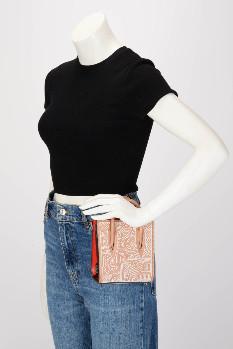 Christian Louboutin Nude Calfskin Beaded Nano Paloma Bag